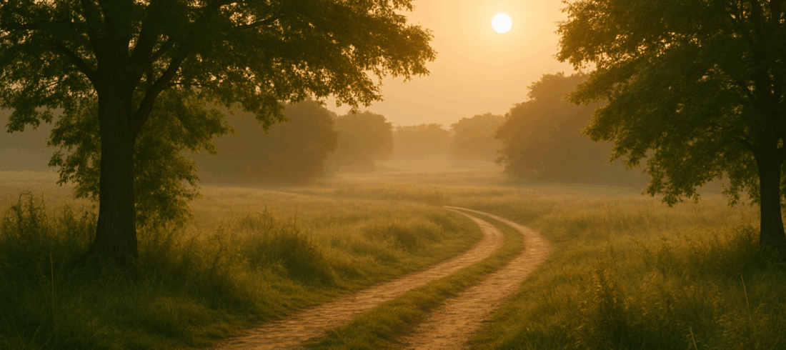 A winding path through a sunlit field, symbolizing guidance, discernment, and the search process supported by Shepherd Staff.