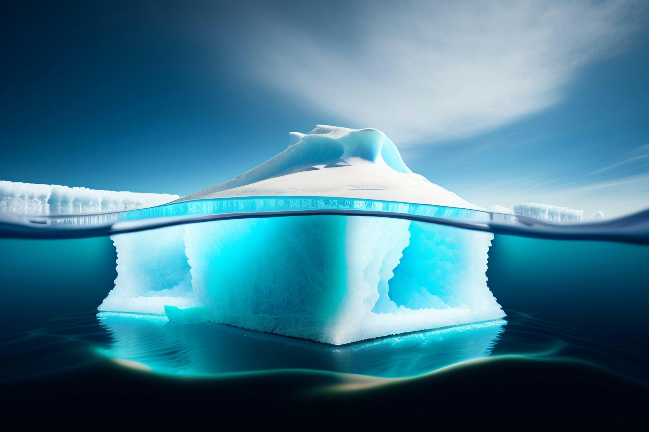 Iceberg floating in the ocean with a small portion visible above the water and a much larger section hidden below, illustrating how organizational health issues often remain unseen until a crisis reveals them.